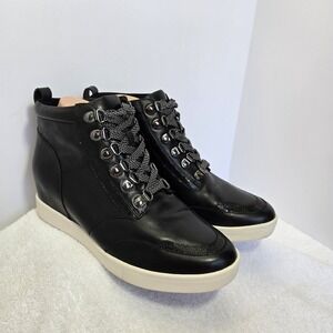 Vionic Jordy Ankle Boots Womens Size 9 Hidden Wedge Heel Black Leather Snake Det